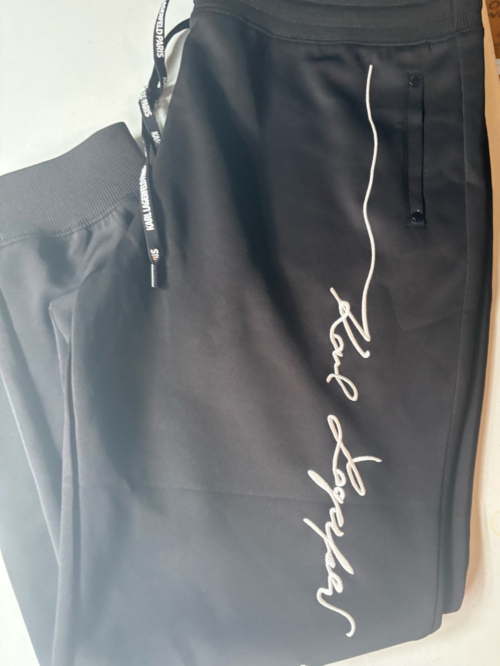 NWOT Karl Lagerfeld Paris Black Jogger Sweatpants XL White Script Signature Logo